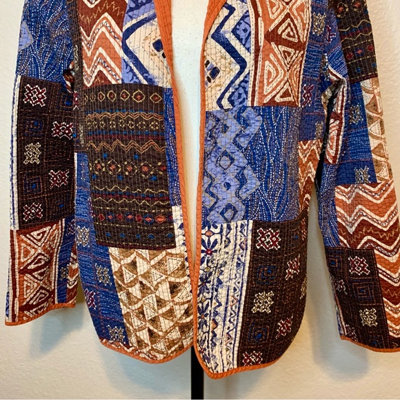 Alfred Dunner Patchwork Print Quilted Jacket Blazer Blue Brown Orange Size 12 - Picture 4 of 14